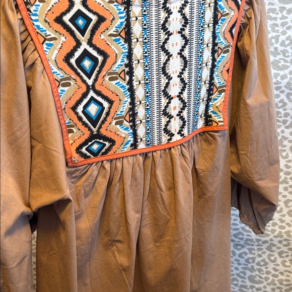 Easel Embroidered Blouse with Geometric Patterns in Tan and Orange - Picture 5 of 6